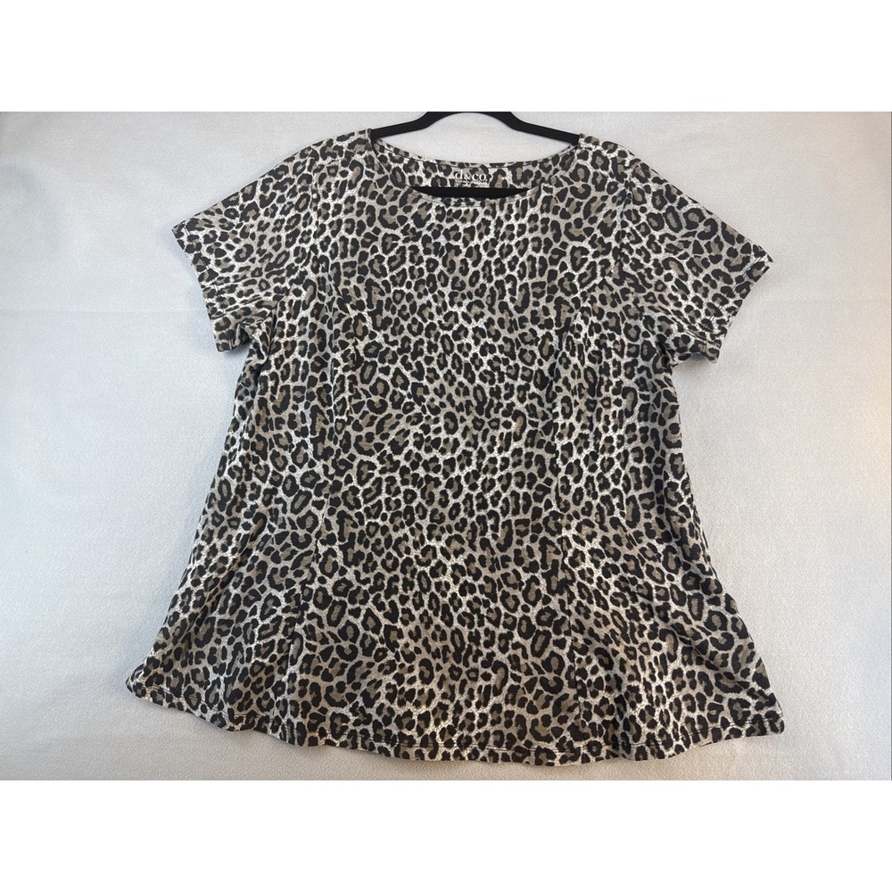 Denim And Company Women's 1XP Blouse, Petite, Animal Print, Short Sleeve